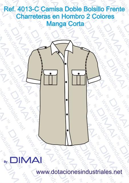 Camisa Doble Bolsillo Frente Charreteras en Hombro 2 Colores Manga Corta