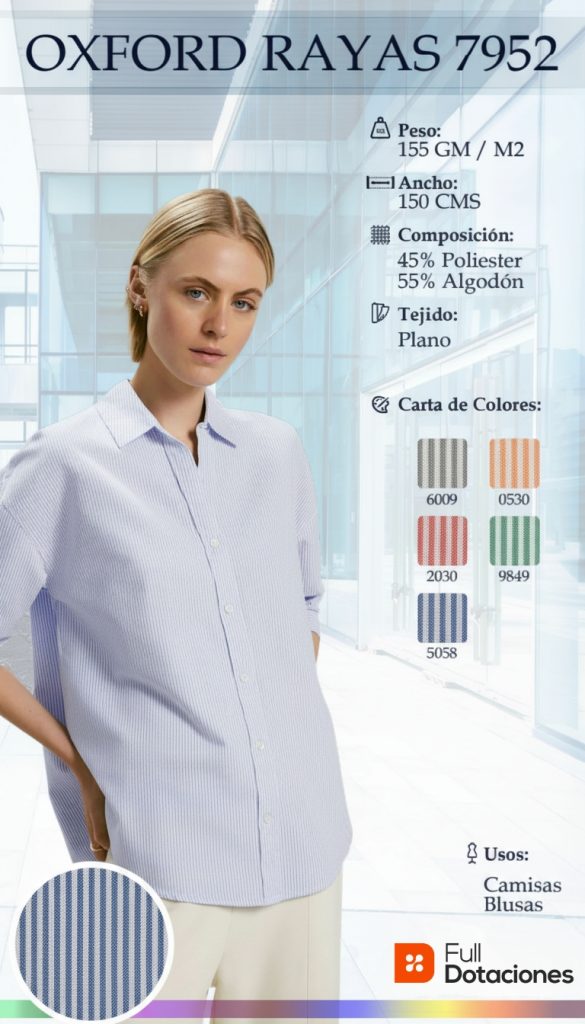 4.9 Oxford Rayas 7952 (55% algodón _ 45% poliéster, 155 g_m², plano) 4.9 Oxford Rayas 7952 (55% algodón / 45% poliéster, 155 g/m², plano)