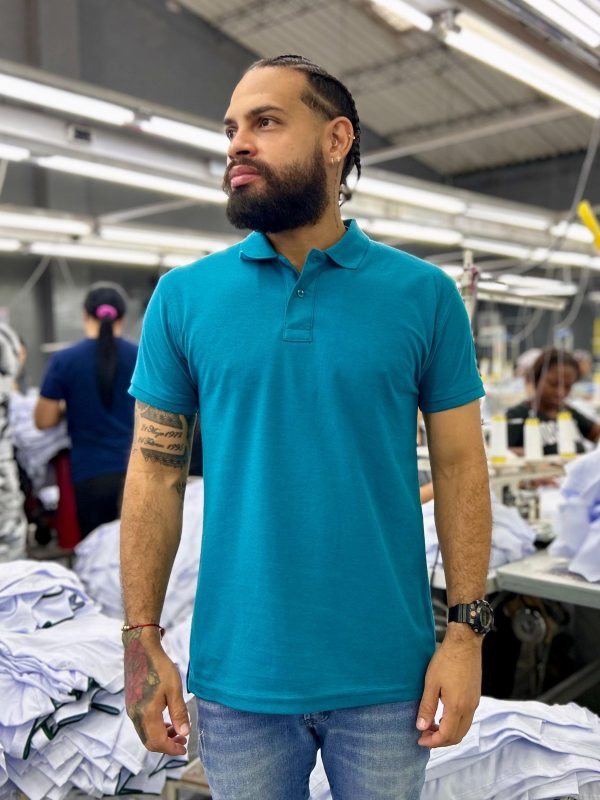 Camiseta Tipo Polo al por Mayor Azul Hortensia