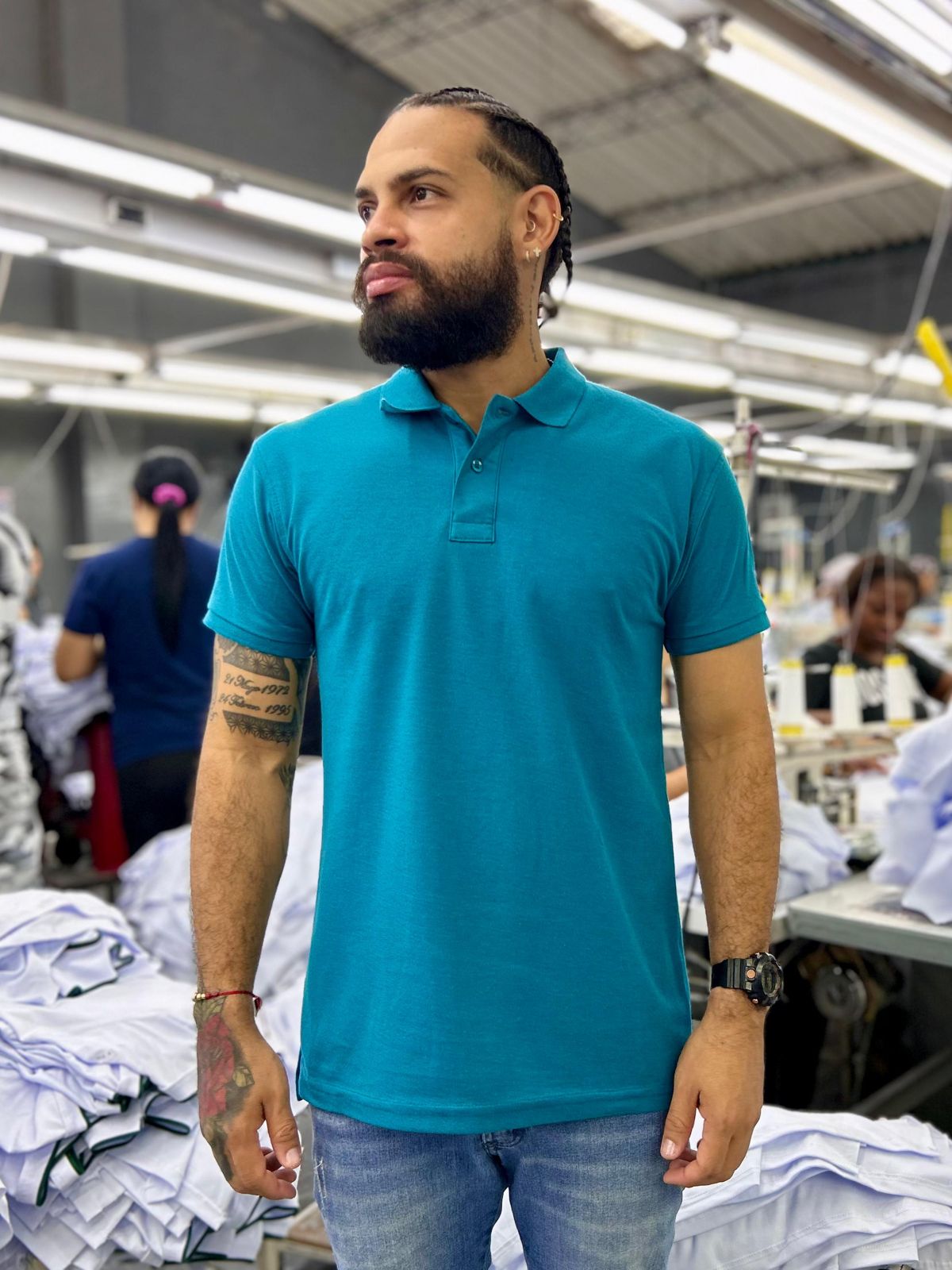 Camiseta Tipo Polo al por Mayor Azul Hortensia