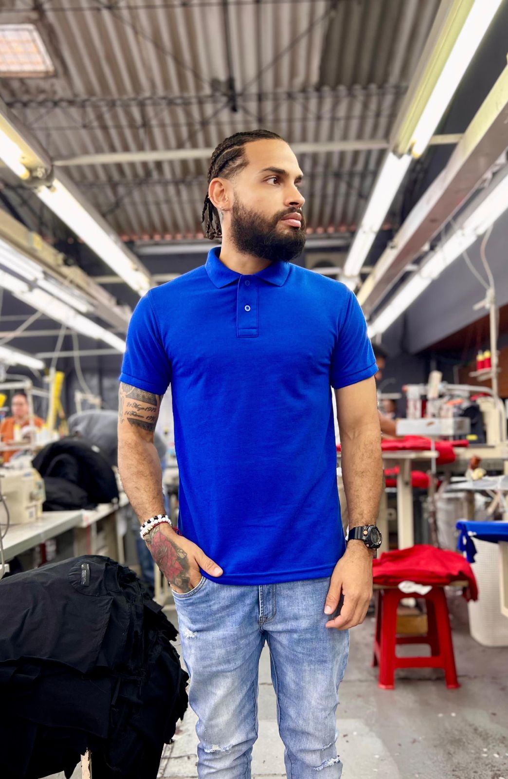 Camiseta Tipo Polo al por Mayor Azul Rey