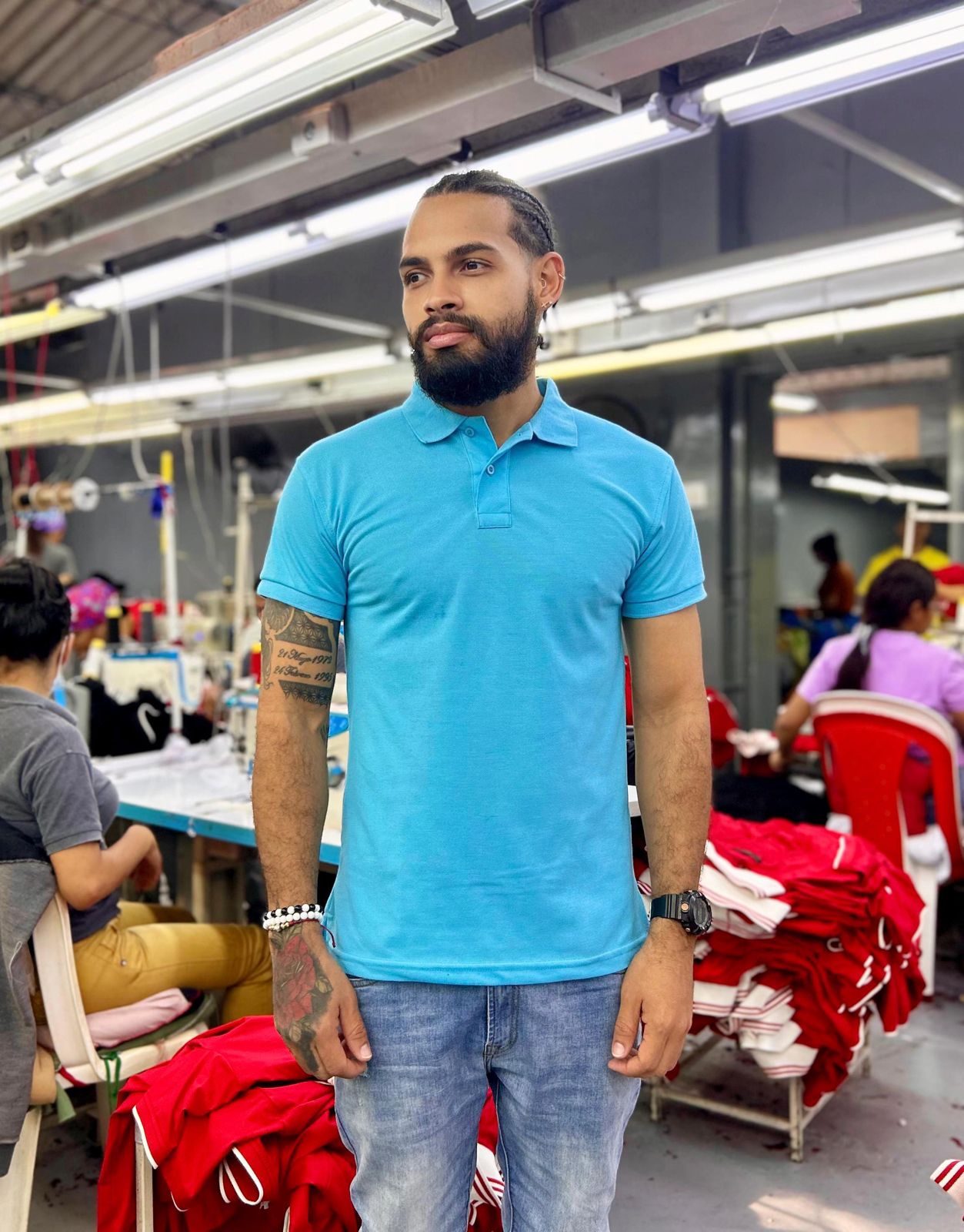 Camiseta Tipo Polo al por Mayor Azul Celeste