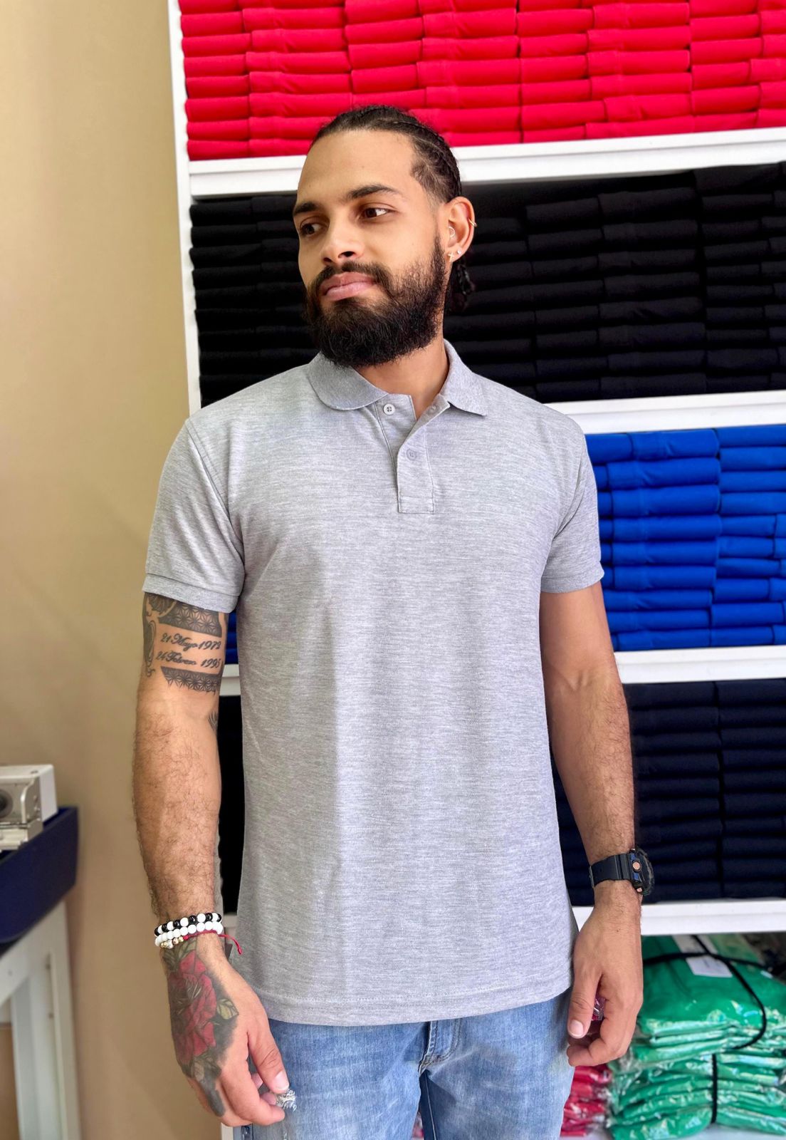 Camiseta Tipo Polo al por Mayor Gris Perla